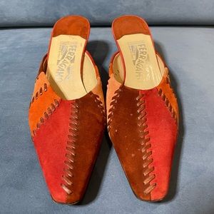 SALVATORE FERRAGAMO MULTICOLOR SUEDE KITTEN HEELS